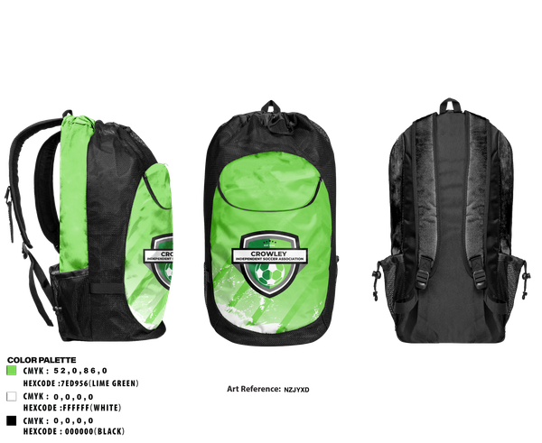 Gear Bag, Crowley Independent Soccer Association, Men's Soccer, Teamtime, Team time, sublimation, custom sports apparel, team uniforms, spirit wear, spiritwear, sports uniforms, custom shirts, team store, custom team store, fundraiser sports, apparel fundraiser