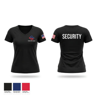 Womens Short Sleeve Vneck Shirt, Sahara Global Security, Fire Department, Teamtime, Team time, sublimation, custom sports apparel, team uniforms, spirit wear, spiritwear, sports uniforms, custom shirts, team store, custom team store, fundraiser sports, apparel fundraiser
