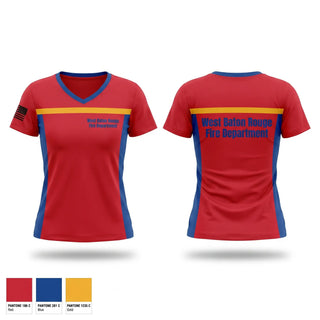 Womens Short Sleeve Vneck Shirt, West Baton Rouge Fire Department, Fire Department, Teamtime, Team time, sublimation, custom sports apparel, team uniforms, spirit wear, spiritwear, sports uniforms, custom shirts, team store, custom team store, fundraiser sports, apparel fundraiser