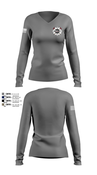 Womens Long Sleeve Vneck Shirt, Camp, Fire Department, Teamtime, Team time, sublimation, custom sports apparel, team uniforms, spirit wear, spiritwear, sports uniforms, custom shirts, team store, custom team store, fundraiser sports, apparel fundraiser