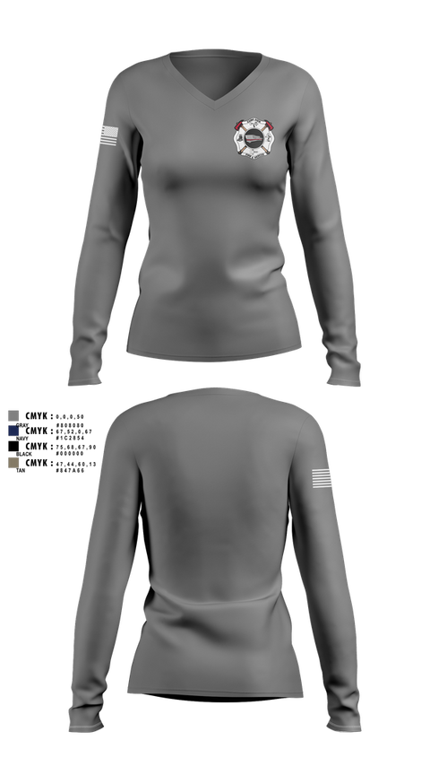 Womens Long Sleeve Vneck Shirt, Camp, Fire Department, Teamtime, Team time, sublimation, custom sports apparel, team uniforms, spirit wear, spiritwear, sports uniforms, custom shirts, team store, custom team store, fundraiser sports, apparel fundraiser