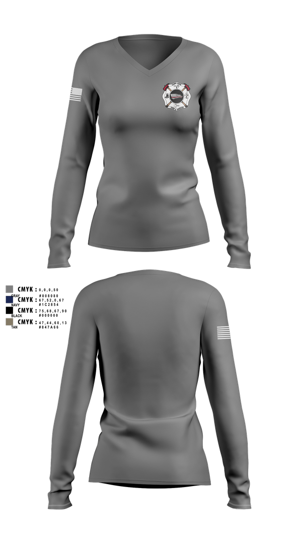 Womens Long Sleeve Vneck Shirt, Camp, Fire Department, Teamtime, Team time, sublimation, custom sports apparel, team uniforms, spirit wear, spiritwear, sports uniforms, custom shirts, team store, custom team store, fundraiser sports, apparel fundraiser