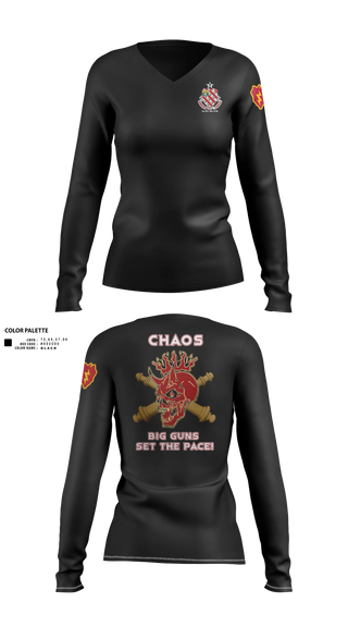 Womens Long Sleeve Vneck Shirt, C/1-8 FA, Army, Teamtime, Team time, sublimation, custom sports apparel, team uniforms, spirit wear, spiritwear, sports uniforms, custom shirts, team store, custom team store, fundraiser sports, apparel fundraiser