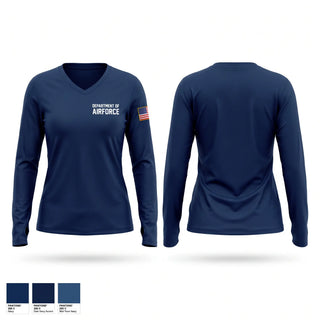 Womens Long Sleeve Vneck Shirt, DEPARTMENT OF AIRFORCE, Police, Teamtime, Team time, sublimation, custom sports apparel, team uniforms, spirit wear, spiritwear, sports uniforms, custom shirts, team store, custom team store, fundraiser sports, apparel fundraiser