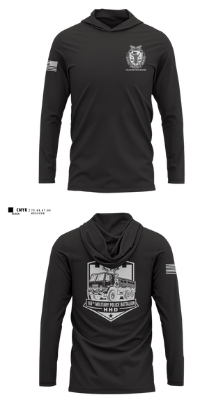 Long Sleeve Performance Shirt with hood, 118th Military Police Battalion, National Guard, Teamtime, Team time, sublimation, custom sports apparel, team uniforms, spirit wear, spiritwear, sports uniforms, custom shirts, team store, custom team store, fundraiser sports, apparel fundraiser
