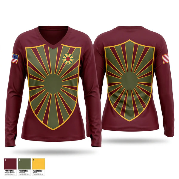 Womens Long Sleeve Vneck Shirt, 528th Hospital Center, Army, Teamtime, Team time, sublimation, custom sports apparel, team uniforms, spirit wear, spiritwear, sports uniforms, custom shirts, team store, custom team store, fundraiser sports, apparel fundraiser
