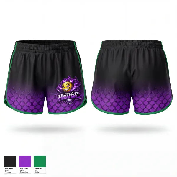 Womens Shorts, Purple Havoc, Softball, Teamtime, Team time, sublimation, custom sports apparel, team uniforms, spirit wear, spiritwear, sports uniforms, custom shirts, team store, custom team store, fundraiser sports, apparel fundraiser