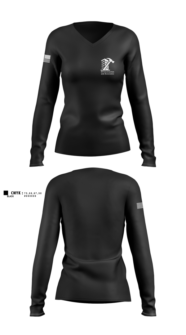 Womens Long Sleeve Vneck Shirt, JD Construction and Associates, , Teamtime, Team time, sublimation, custom sports apparel, team uniforms, spirit wear, spiritwear, sports uniforms, custom shirts, team store, custom team store, fundraiser sports, apparel fundraiser