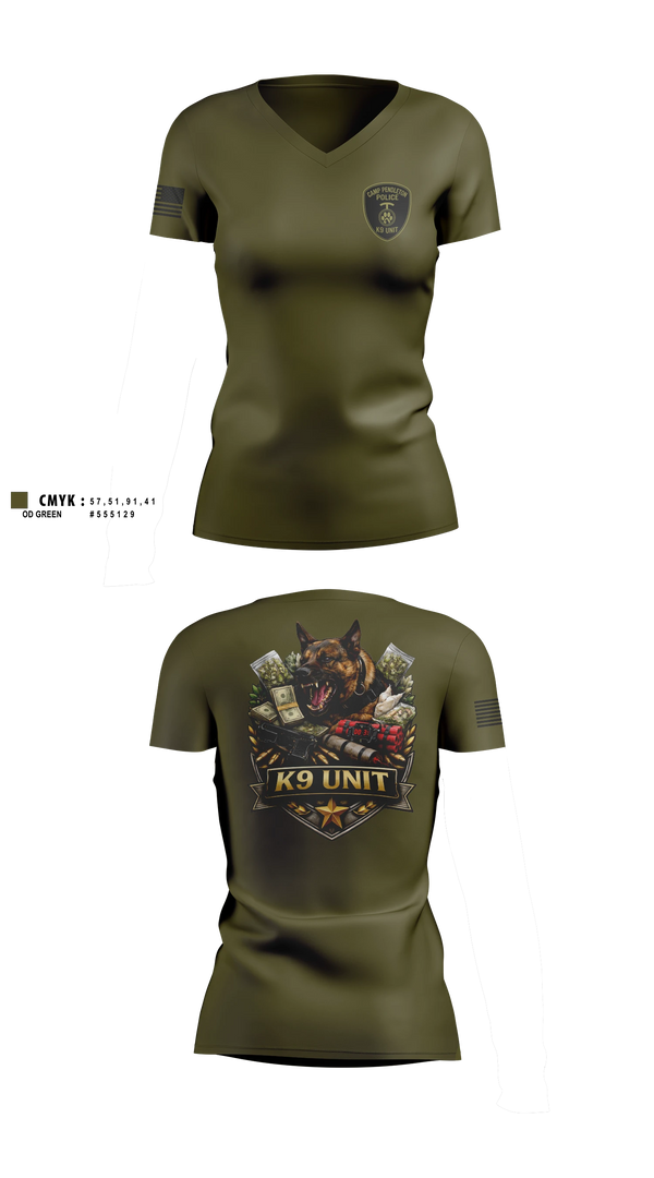 Womens Short Sleeve Vneck Shirt, Camp Pendleton PMO K9, Marines, Teamtime, Team time, sublimation, custom sports apparel, team uniforms, spirit wear, spiritwear, sports uniforms, custom shirts, team store, custom team store, fundraiser sports, apparel fundraiser