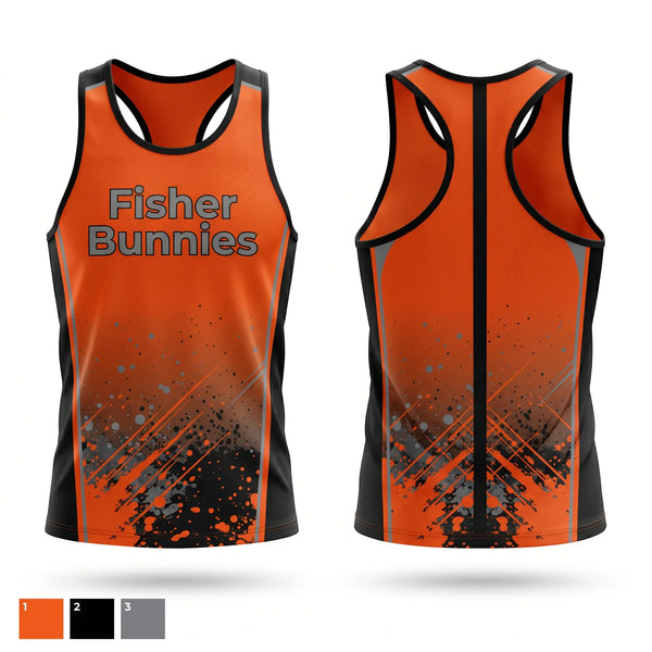 Mens Track Singlet, Fisher Bunnies, Cross Country, Teamtime, Team time, sublimation, custom sports apparel, team uniforms, spirit wear, spiritwear, sports uniforms, custom shirts, team store, custom team store, fundraiser sports, apparel fundraiser