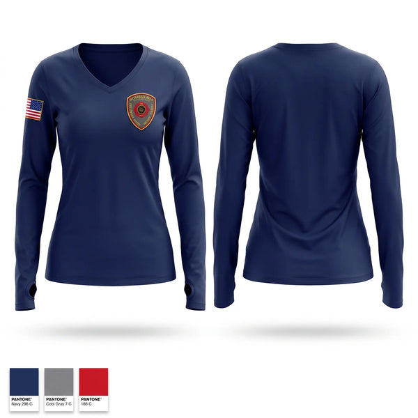 Womens Long Sleeve Vneck Shirt, Otterbein Area Volunteer Fire and Rescue, Fire Department, Teamtime, Team time, sublimation, custom sports apparel, team uniforms, spirit wear, spiritwear, sports uniforms, custom shirts, team store, custom team store, fundraiser sports, apparel fundraiser