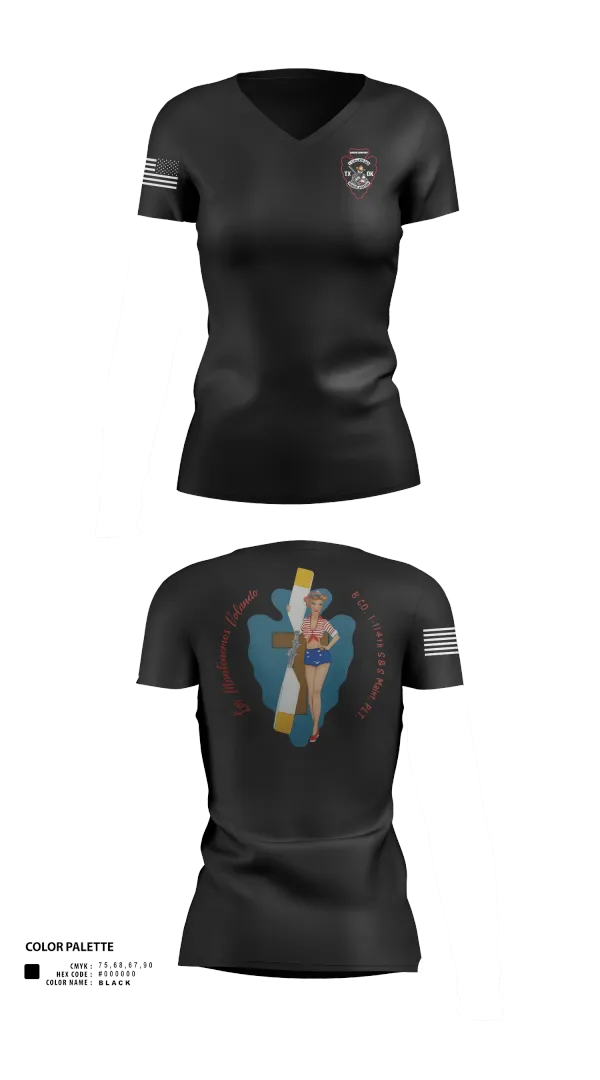 Womens Short Sleeve Vneck Shirt, B Co 1/114th Maintenance, Army, Teamtime, Team time, sublimation, custom sports apparel, team uniforms, spirit wear, spiritwear, sports uniforms, custom shirts, team store, custom team store, fundraiser sports, apparel fundraiser