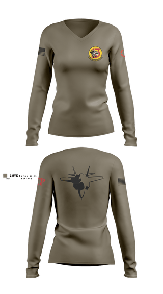 Womens Long Sleeve Vneck Shirt, 13th Fighter Squadron, Air Force, Teamtime, Team time, sublimation, custom sports apparel, team uniforms, spirit wear, spiritwear, sports uniforms, custom shirts, team store, custom team store, fundraiser sports, apparel fundraiser