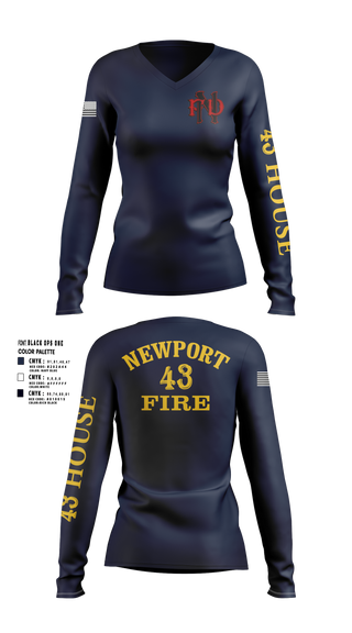 Womens Long Sleeve Vneck Shirt, Newport Fire Department, Fire Department, Teamtime, Team time, sublimation, custom sports apparel, team uniforms, spirit wear, spiritwear, sports uniforms, custom shirts, team store, custom team store, fundraiser sports, apparel fundraiser