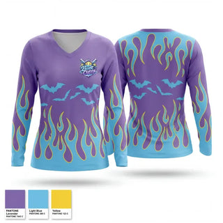 Womens Long Sleeve Vneck Shirt, Firecrackers and Bunt Girls, Softball, Teamtime, Team time, sublimation, custom sports apparel, team uniforms, spirit wear, spiritwear, sports uniforms, custom shirts, team store, custom team store, fundraiser sports, apparel fundraiser