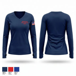 Womens Long Sleeve Vneck Shirt, Northeastern State University Police, Police, Teamtime, Team time, sublimation, custom sports apparel, team uniforms, spirit wear, spiritwear, sports uniforms, custom shirts, team store, custom team store, fundraiser sports, apparel fundraiser