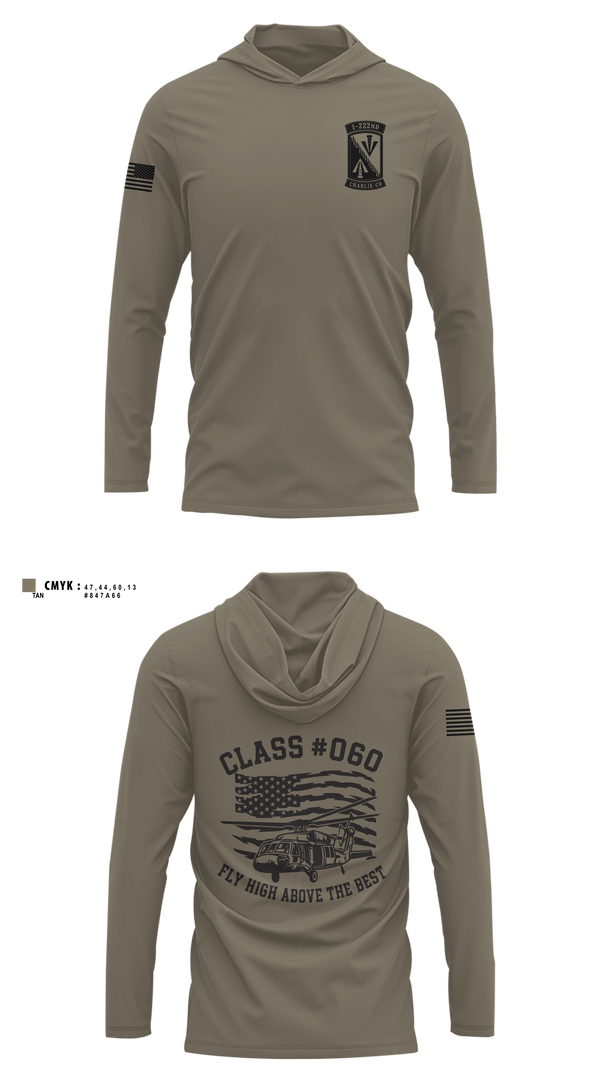 Long Sleeve Performance Shirt with hood, 1-222nd Aviation Regiment, Army, Teamtime, Team time, sublimation, custom sports apparel, team uniforms, spirit wear, spiritwear, sports uniforms, custom shirts, team store, custom team store, fundraiser sports, apparel fundraiser
