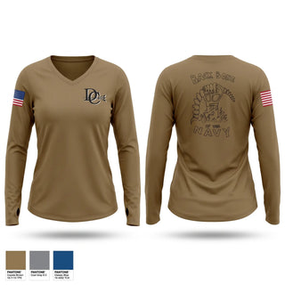 Womens Long Sleeve Vneck Shirt, USS DONALD COOK, Navy, Teamtime, Team time, sublimation, custom sports apparel, team uniforms, spirit wear, spiritwear, sports uniforms, custom shirts, team store, custom team store, fundraiser sports, apparel fundraiser