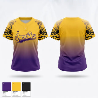 Two Button Softball Jersey, Queen Bees, Softball, Teamtime, Team time, sublimation, custom sports apparel, team uniforms, spirit wear, spiritwear, sports uniforms, custom shirts, team store, custom team store, fundraiser sports, apparel fundraiser