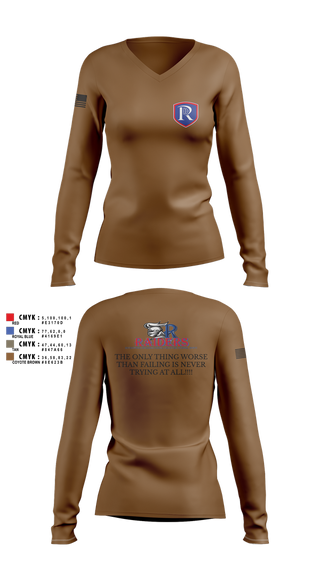 Womens Long Sleeve Vneck Shirt, RICS Raiders, Army, Teamtime, Team time, sublimation, custom sports apparel, team uniforms, spirit wear, spiritwear, sports uniforms, custom shirts, team store, custom team store, fundraiser sports, apparel fundraiser