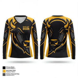 Womens Long Sleeve Vneck Shirt, South lady bison, Wrestling, Teamtime, Team time, sublimation, custom sports apparel, team uniforms, spirit wear, spiritwear, sports uniforms, custom shirts, team store, custom team store, fundraiser sports, apparel fundraiser