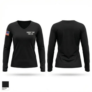 Womens Long Sleeve Vneck Shirt, Sunset Bay Fire Co, Fire Department, Teamtime, Team time, sublimation, custom sports apparel, team uniforms, spirit wear, spiritwear, sports uniforms, custom shirts, team store, custom team store, fundraiser sports, apparel fundraiser