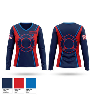 Womens Long Sleeve Vneck Shirt, Stoughton Fire Department, Fire Department, Teamtime, Team time, sublimation, custom sports apparel, team uniforms, spirit wear, spiritwear, sports uniforms, custom shirts, team store, custom team store, fundraiser sports, apparel fundraiser