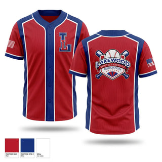 Full Button Baseball Jersey, Lakewood Youth Baseball Association, Baseball, Teamtime, Team time, sublimation, custom sports apparel, team uniforms, spirit wear, spiritwear, sports uniforms, custom shirts, team store, custom team store, fundraiser sports, apparel fundraiser