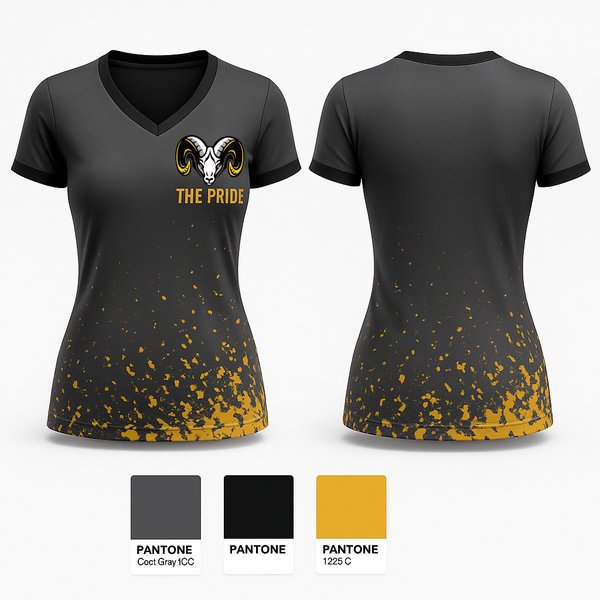 Womens Short Sleeve Vneck Shirt, The Pride, Track & Field, Teamtime, Team time, sublimation, custom sports apparel, team uniforms, spirit wear, spiritwear, sports uniforms, custom shirts, team store, custom team store, fundraiser sports, apparel fundraiser