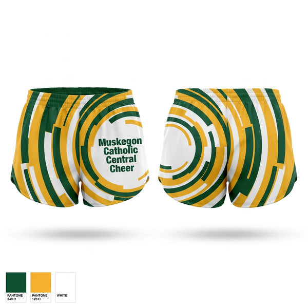Womens Shorts, Muskegon Catholic Central Cheer, Cheer, Teamtime, Team time, sublimation, custom sports apparel, team uniforms, spirit wear, spiritwear, sports uniforms, custom shirts, team store, custom team store, fundraiser sports, apparel fundraiser