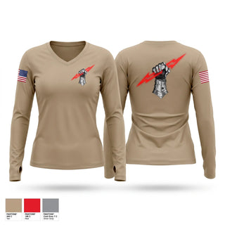 Womens Long Sleeve Vneck Shirt, WALK EM DOWN J FIST, Army, Teamtime, Team time, sublimation, custom sports apparel, team uniforms, spirit wear, spiritwear, sports uniforms, custom shirts, team store, custom team store, fundraiser sports, apparel fundraiser