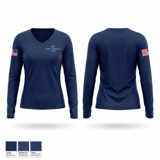 Womens Long Sleeve Vneck Shirt, USS John F. Kennedy CV-67, Navy, Teamtime, Team time, sublimation, custom sports apparel, team uniforms, spirit wear, spiritwear, sports uniforms, custom shirts, team store, custom team store, fundraiser sports, apparel fundraiser