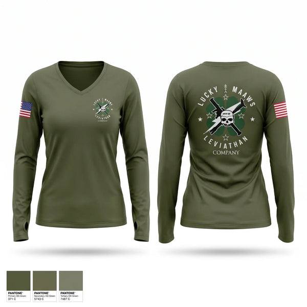 Womens Long Sleeve Vneck Shirt, Lucky WPNS, Marines, Teamtime, Team time, sublimation, custom sports apparel, team uniforms, spirit wear, spiritwear, sports uniforms, custom shirts, team store, custom team store, fundraiser sports, apparel fundraiser