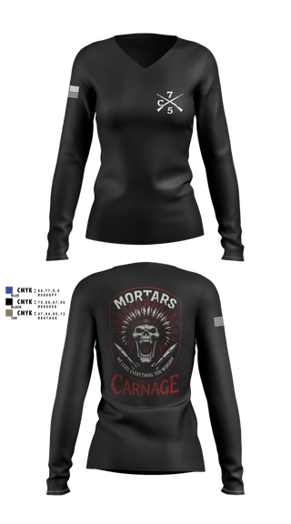 Womens Long Sleeve Vneck Shirt, Carnage, , Teamtime, Team time, sublimation, custom sports apparel, team uniforms, spirit wear, spiritwear, sports uniforms, custom shirts, team store, custom team store, fundraiser sports, apparel fundraiser