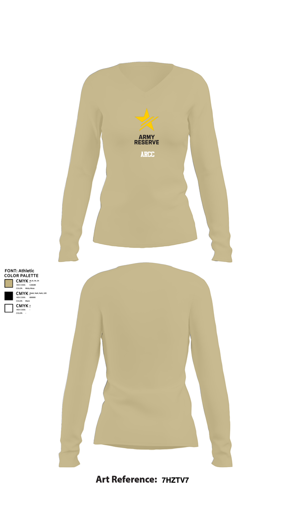 Womens Long Sleeve Vneck Shirt, ARCC, Army, Teamtime, Team time, sublimation, custom sports apparel, team uniforms, spirit wear, spiritwear, sports uniforms, custom shirts, team store, custom team store, fundraiser sports, apparel fundraiser