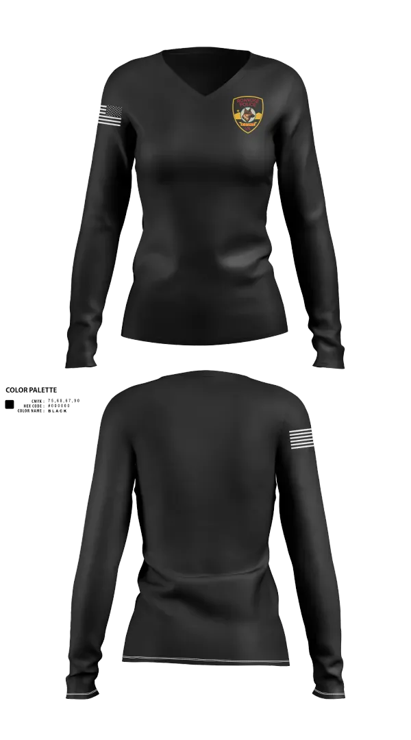 Womens Long Sleeve Vneck Shirt, Roanoke K9, Police, Teamtime, Team time, sublimation, custom sports apparel, team uniforms, spirit wear, spiritwear, sports uniforms, custom shirts, team store, custom team store, fundraiser sports, apparel fundraiser