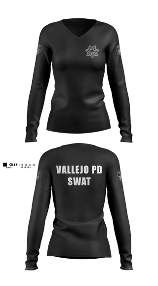 Womens Long Sleeve Vneck Shirt, Vallejo PD SWAT, Police, Teamtime, Team time, sublimation, custom sports apparel, team uniforms, spirit wear, spiritwear, sports uniforms, custom shirts, team store, custom team store, fundraiser sports, apparel fundraiser