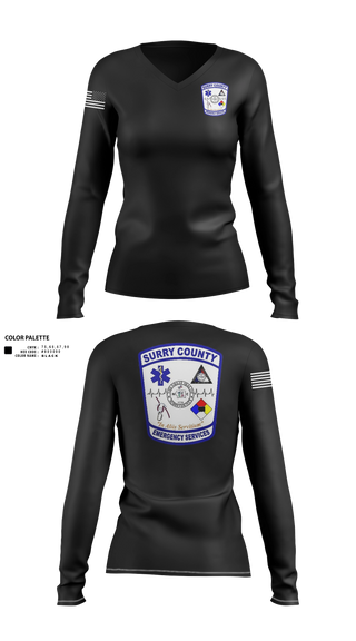 Womens Long Sleeve Vneck Shirt, Surry County EMS, EMS/EMT, Teamtime, Team time, sublimation, custom sports apparel, team uniforms, spirit wear, spiritwear, sports uniforms, custom shirts, team store, custom team store, fundraiser sports, apparel fundraiser