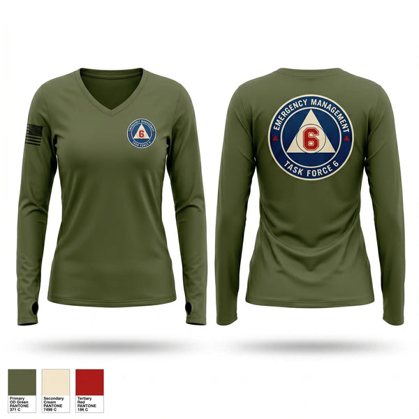 Womens Long Sleeve Vneck Shirt, EMA Task Force 6, Fire Department, Teamtime, Team time, sublimation, custom sports apparel, team uniforms, spirit wear, spiritwear, sports uniforms, custom shirts, team store, custom team store, fundraiser sports, apparel fundraiser