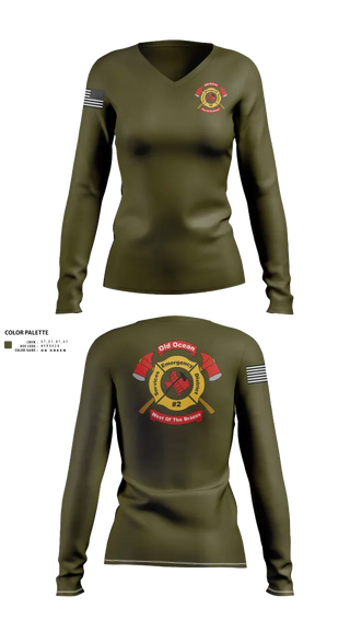 Womens Long Sleeve Vneck Shirt, Old Ocean Fire Department, Fire Department, Teamtime, Team time, sublimation, custom sports apparel, team uniforms, spirit wear, spiritwear, sports uniforms, custom shirts, team store, custom team store, fundraiser sports, apparel fundraiser