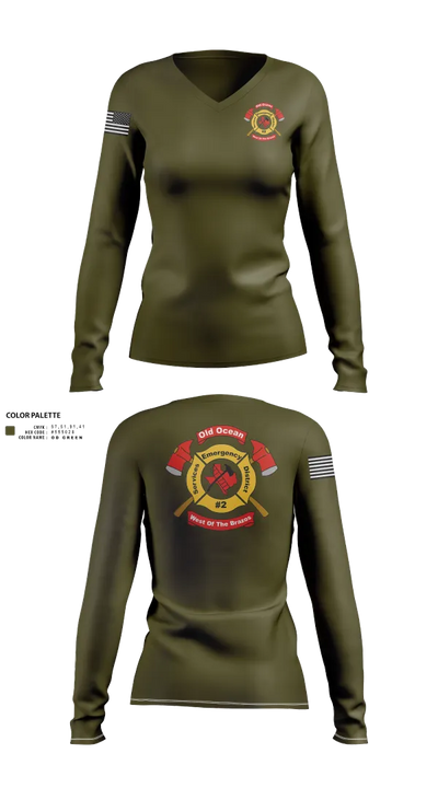 Old Ocean Fire Department 97753494 Women's Long Sleeve V-neck Shirt - 23