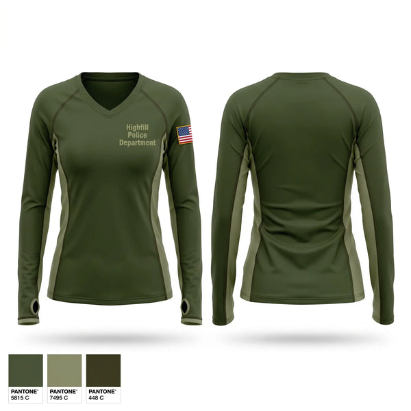 Womens Long Sleeve Vneck Shirt, Highfill Police Department, Police, Teamtime, Team time, sublimation, custom sports apparel, team uniforms, spirit wear, spiritwear, sports uniforms, custom shirts, team store, custom team store, fundraiser sports, apparel fundraiser
