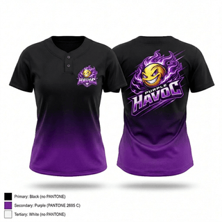 Two Button Softball Jersey, Purple Havoc, Softball, Teamtime, Team time, sublimation, custom sports apparel, team uniforms, spirit wear, spiritwear, sports uniforms, custom shirts, team store, custom team store, fundraiser sports, apparel fundraiser