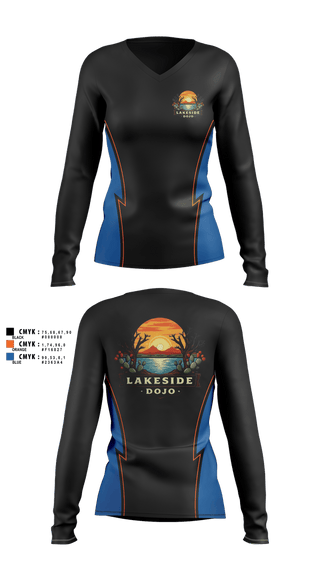 Womens Long Sleeve Vneck Shirt, Lakeside Dojo, , Teamtime, Team time, sublimation, custom sports apparel, team uniforms, spirit wear, spiritwear, sports uniforms, custom shirts, team store, custom team store, fundraiser sports, apparel fundraiser