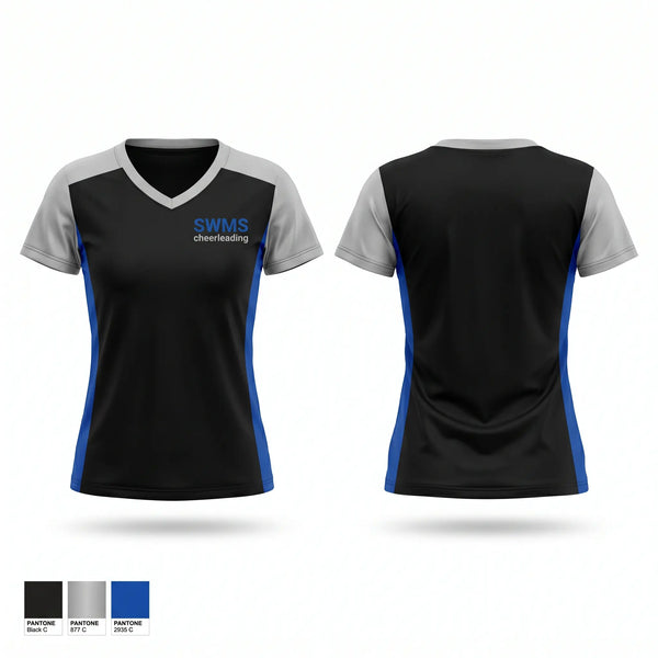 Womens Short Sleeve Vneck Shirt, SWMS cheerleading, Cheer, Teamtime, Team time, sublimation, custom sports apparel, team uniforms, spirit wear, spiritwear, sports uniforms, custom shirts, team store, custom team store, fundraiser sports, apparel fundraiser