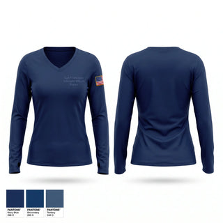 Womens Long Sleeve Vneck Shirt, San Francisco Veterans Affairs Police, Police, Teamtime, Team time, sublimation, custom sports apparel, team uniforms, spirit wear, spiritwear, sports uniforms, custom shirts, team store, custom team store, fundraiser sports, apparel fundraiser