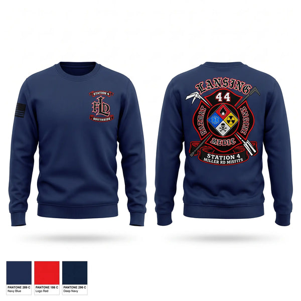 Crew Neck Sweatshirt, Lansing Fire Dept - Station 4, Fire Department, Teamtime, Team time, sublimation, custom sports apparel, team uniforms, spirit wear, spiritwear, sports uniforms, custom shirts, team store, custom team store, fundraiser sports, apparel fundraiser
