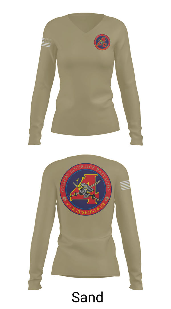 Womens Long Sleeve Vneck Shirt, Combat Logistics Battalion 4, , Teamtime, Team time, sublimation, custom sports apparel, team uniforms, spirit wear, spiritwear, sports uniforms, custom shirts, team store, custom team store, fundraiser sports, apparel fundraiser