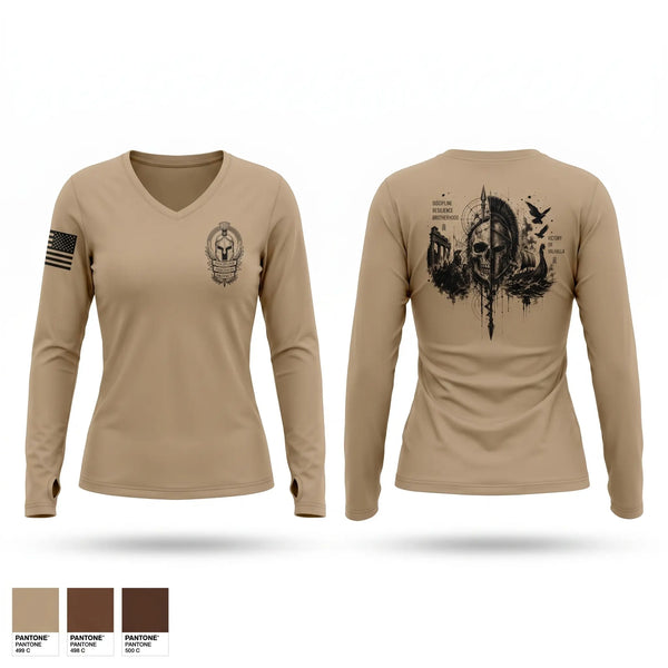 Womens Long Sleeve Vneck Shirt, 1st Marines, Marines, Teamtime, Team time, sublimation, custom sports apparel, team uniforms, spirit wear, spiritwear, sports uniforms, custom shirts, team store, custom team store, fundraiser sports, apparel fundraiser