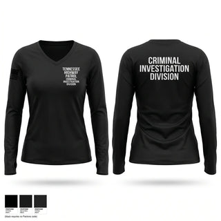 Womens Long Sleeve Vneck Shirt, Tennessee Highway Patrol Criminal Investigation Division, Police, Teamtime, Team time, sublimation, custom sports apparel, team uniforms, spirit wear, spiritwear, sports uniforms, custom shirts, team store, custom team store, fundraiser sports, apparel fundraiser